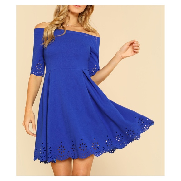 MBM Unlimited Dresses & Skirts - Royal Blue Off the Shoulder Fit & Flare Dress
